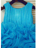 Blue Pleated Organza Ruffled Short Flower Girl Dress